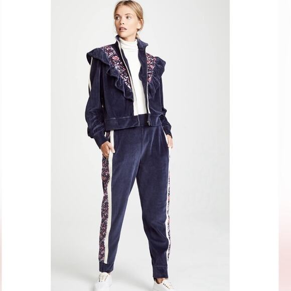 Rebecca Taylor La vie Ruffle Velour Purple Tracksuit size small - Picture 1 of 7